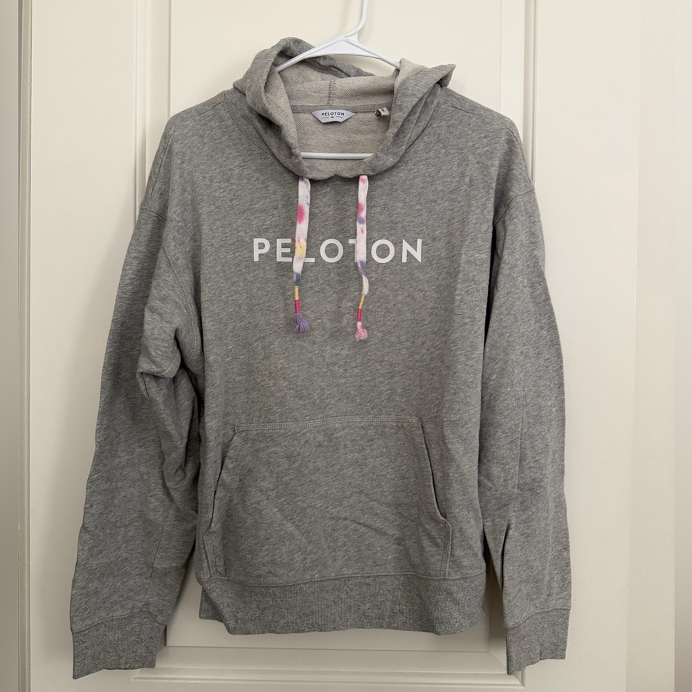 Peloton Heather Gray Hoodie with Pink Accents